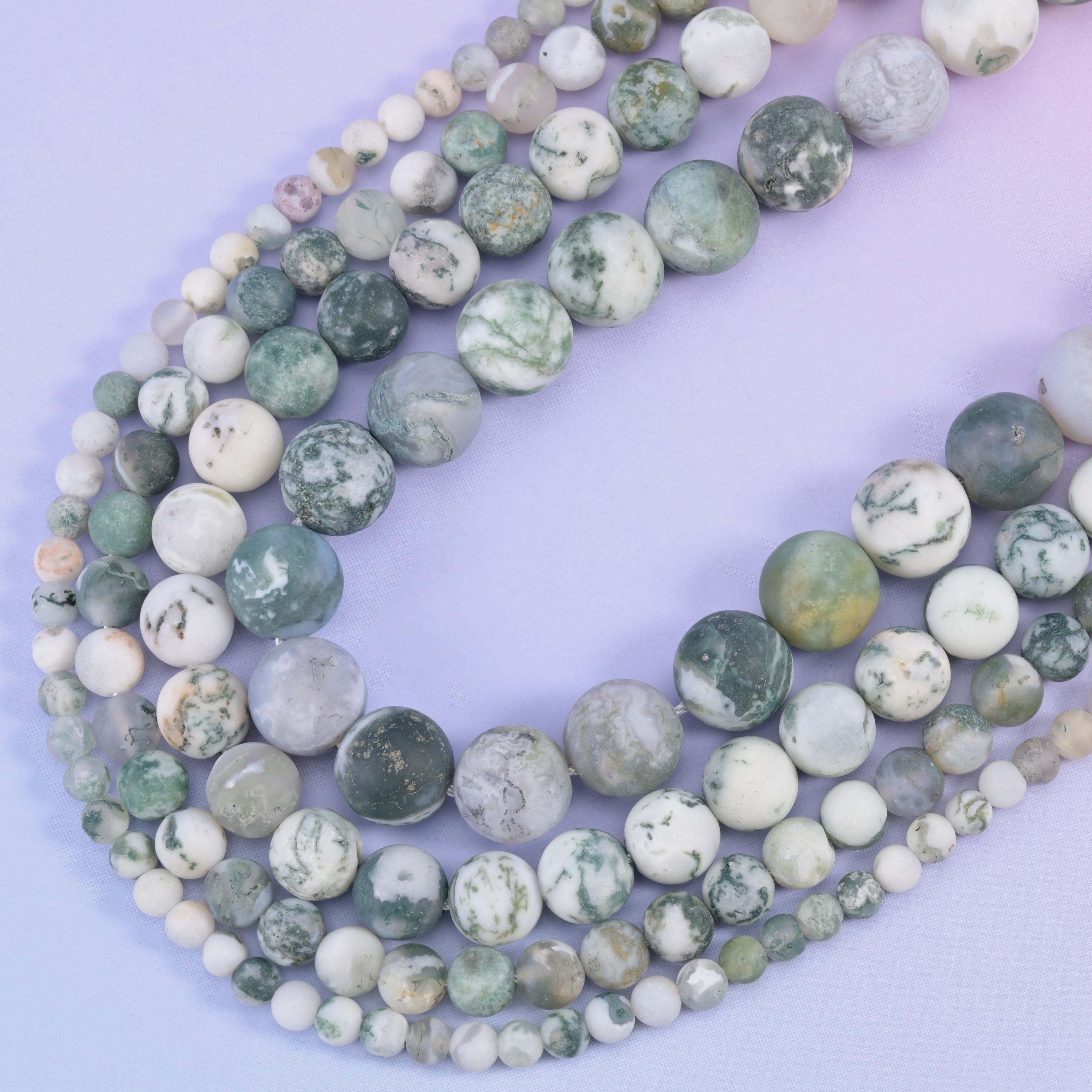 Green Tree Agate Matte Round Beads 4mm 6mm 8mm 10mm Jewelry Making 15 Inch Strand