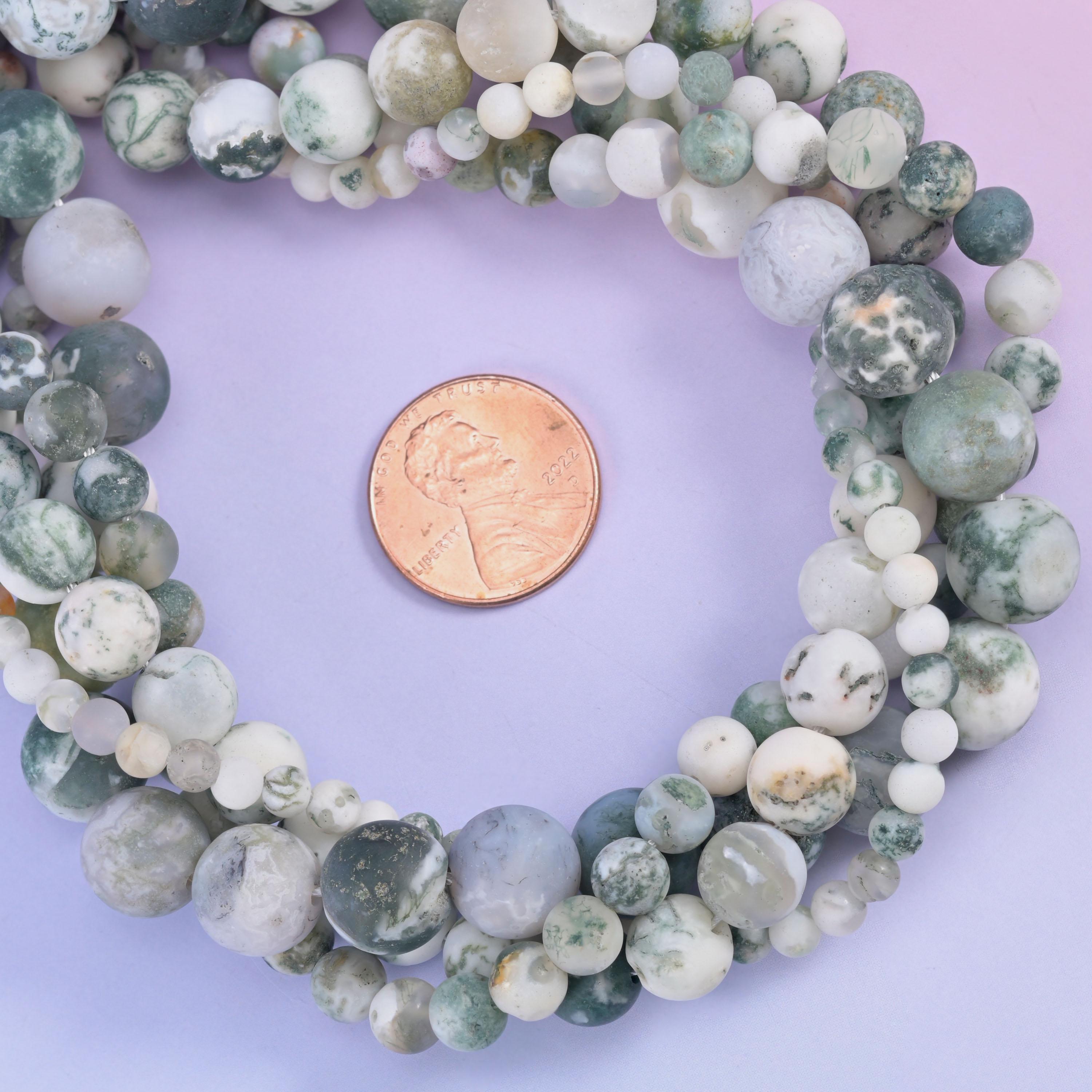 Green Tree Agate Matte Round Beads 4mm 6mm 8mm 10mm Jewelry Making 15 Inch Strand