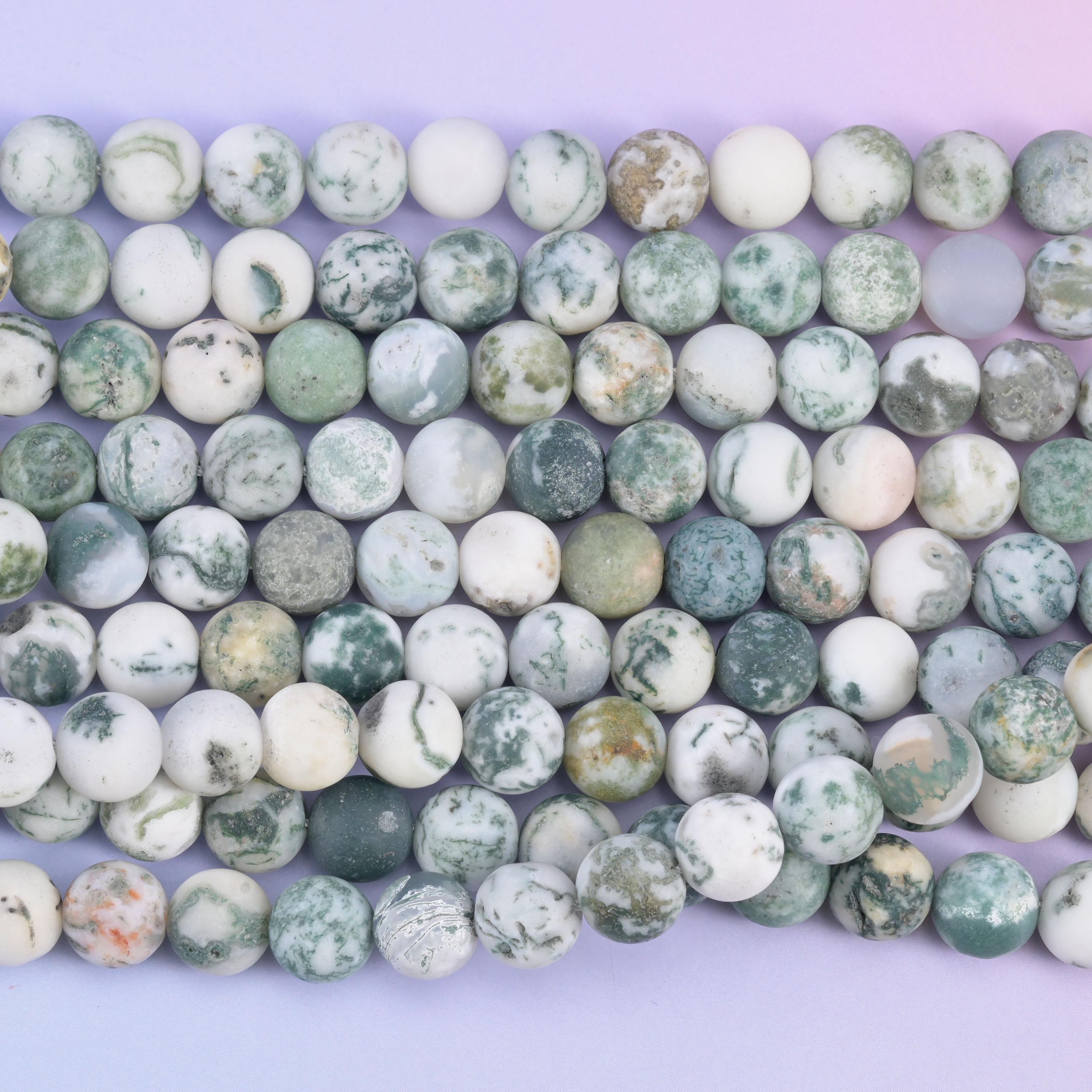 Green Tree Agate Matte Round Beads 4mm 6mm 8mm 10mm Jewelry Making 15 Inch Strand