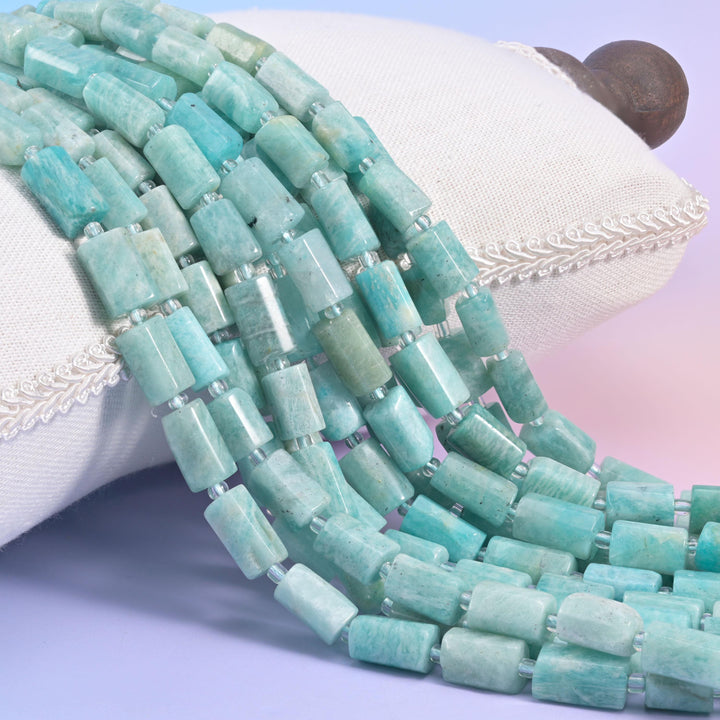 Blue Amazonite Faceted Tube Beads Size 12x8mm Jewelry Making 15.5 Inch Strand