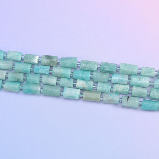 Blue Amazonite Faceted Tube Beads Size 12x8mm Jewelry Making 15.5 Inch Strand