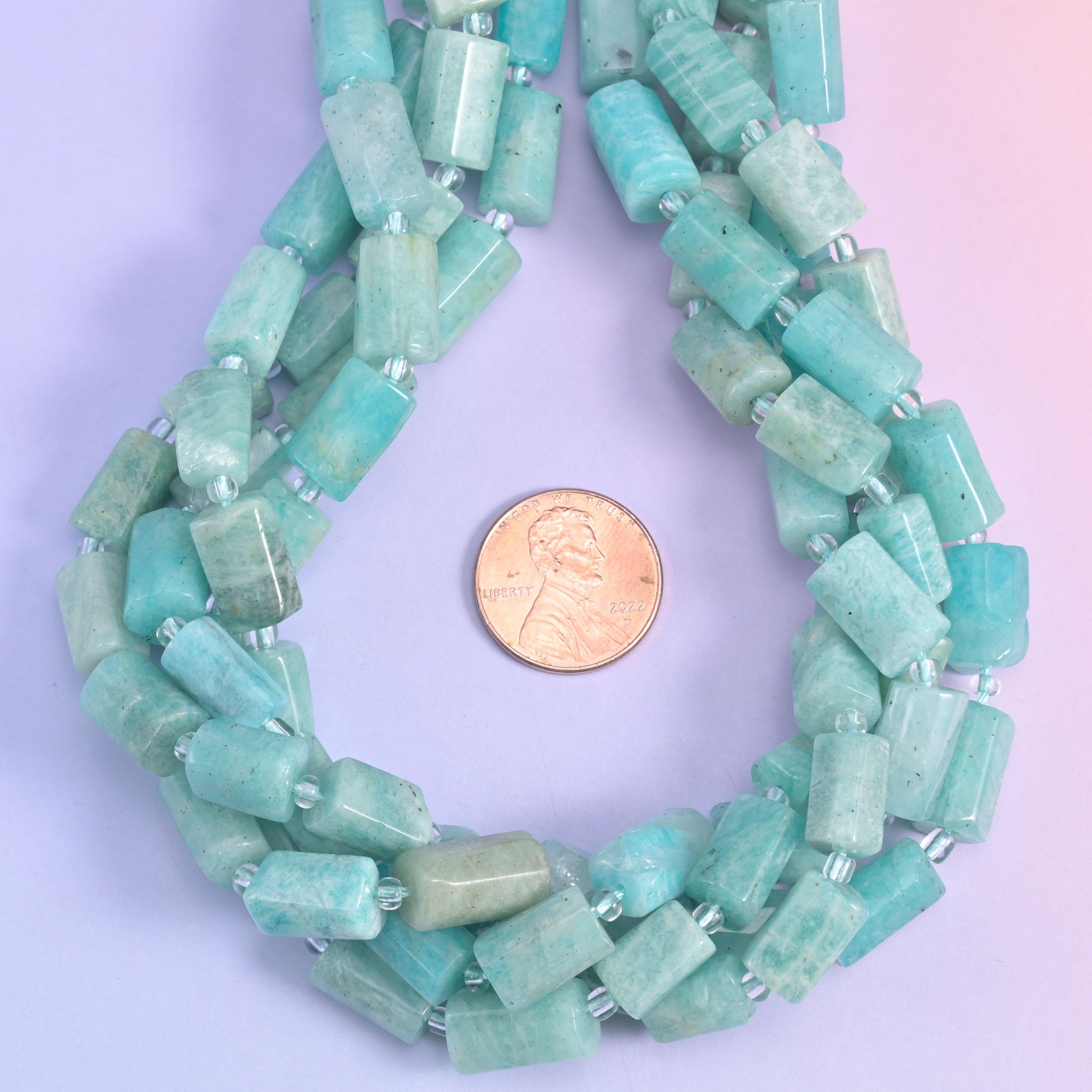 Blue Amazonite Faceted Tube Beads Size 12x8mm Jewelry Making 15.5 Inch Strand