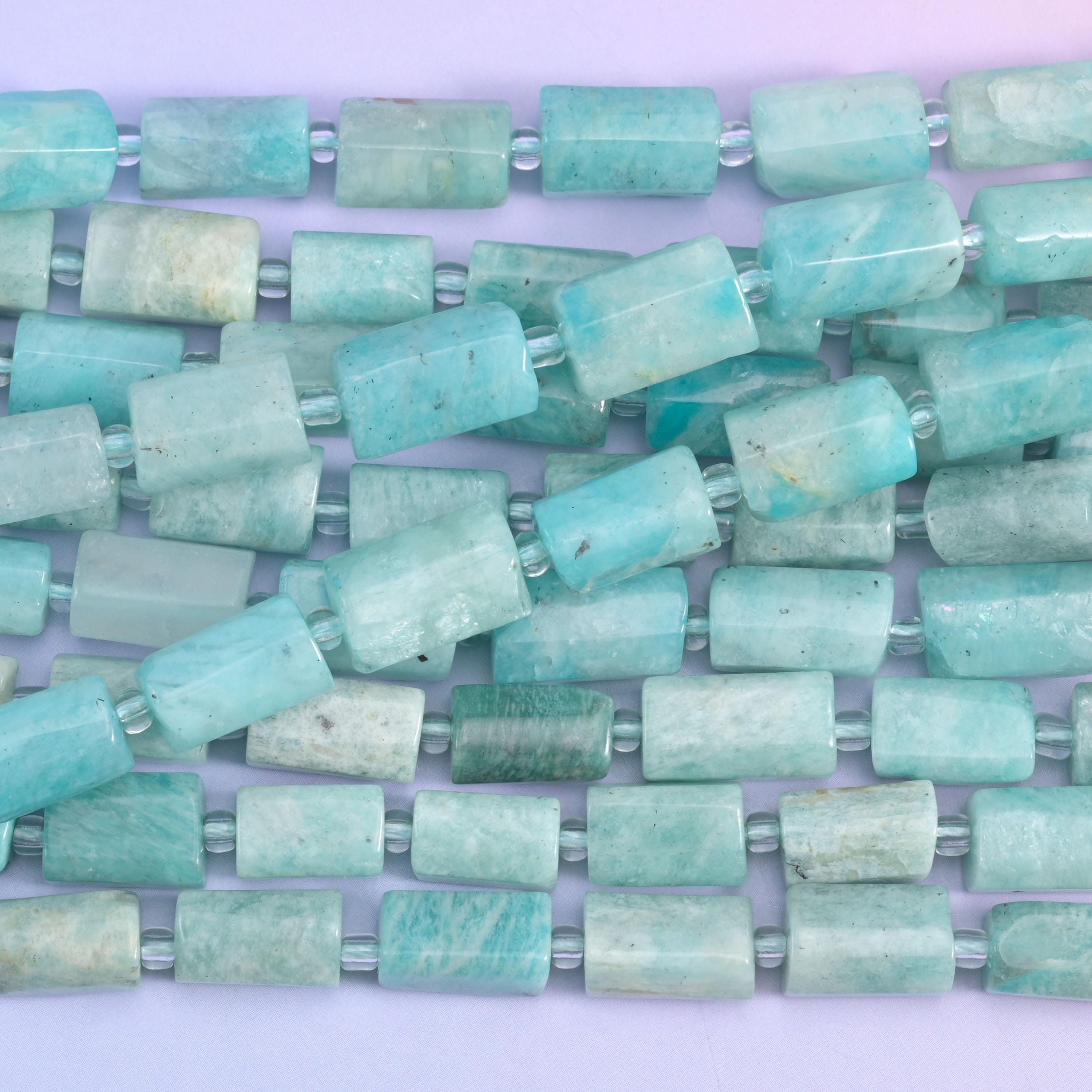 Blue Amazonite Faceted Tube Beads Size 12x8mm Jewelry Making 15.5 Inch Strand