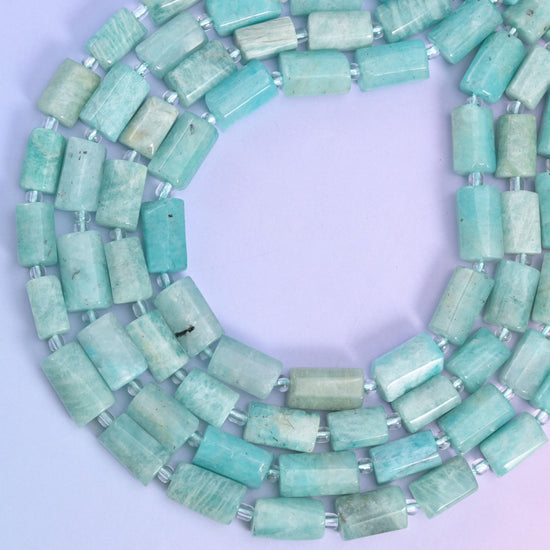 Blue Amazonite Faceted Tube Beads Size 12x8mm Jewelry Making 15.5 Inch Strand