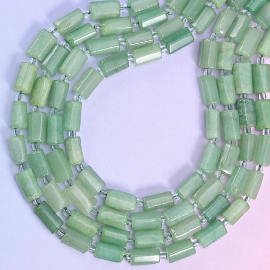 Green Aventurine Faceted Tube Beads Size 12x8mm Jewelry Making 15.5 Inch Strand