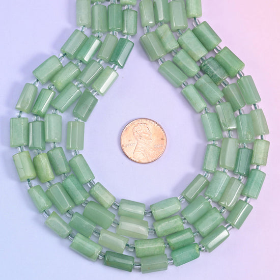 Green Aventurine Faceted Tube Beads Size 12x8mm Jewelry Making 15.5 Inch Strand
