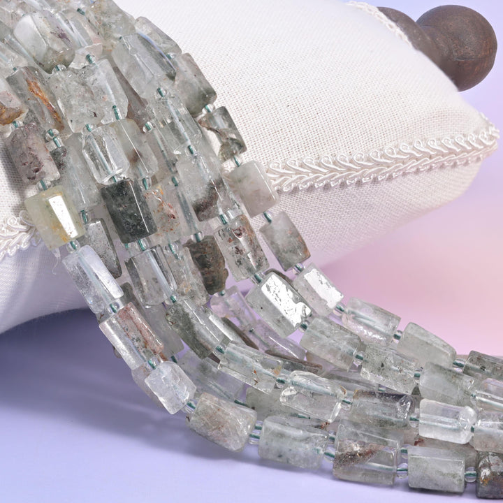 Green Phantom Quartz Faceted Tube Beads Size 12x8mm Jewelry Making 15.5 Inch Strand