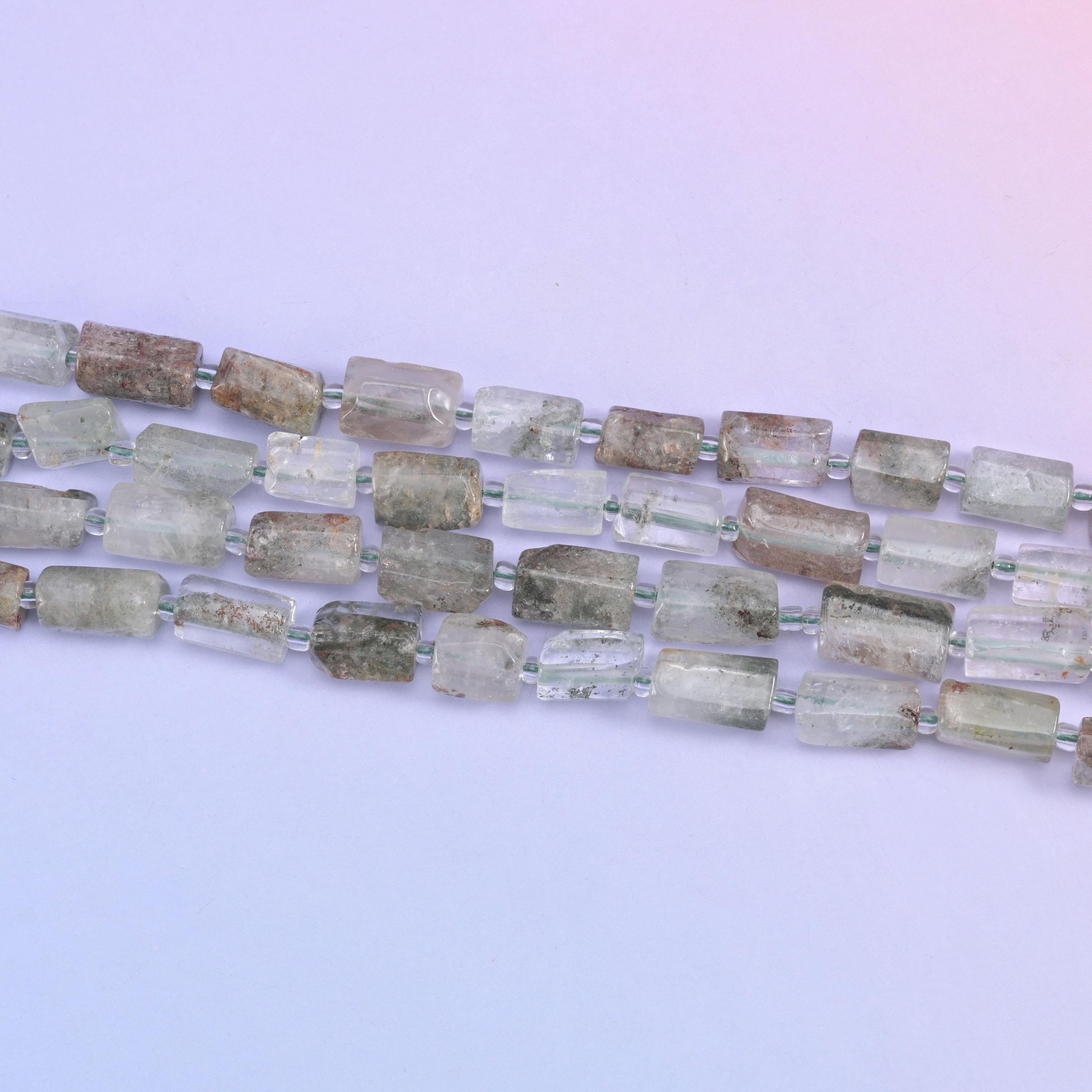 Green Phantom Quartz Faceted Tube Beads Size 12x8mm Jewelry Making 15.5 Inch Strand