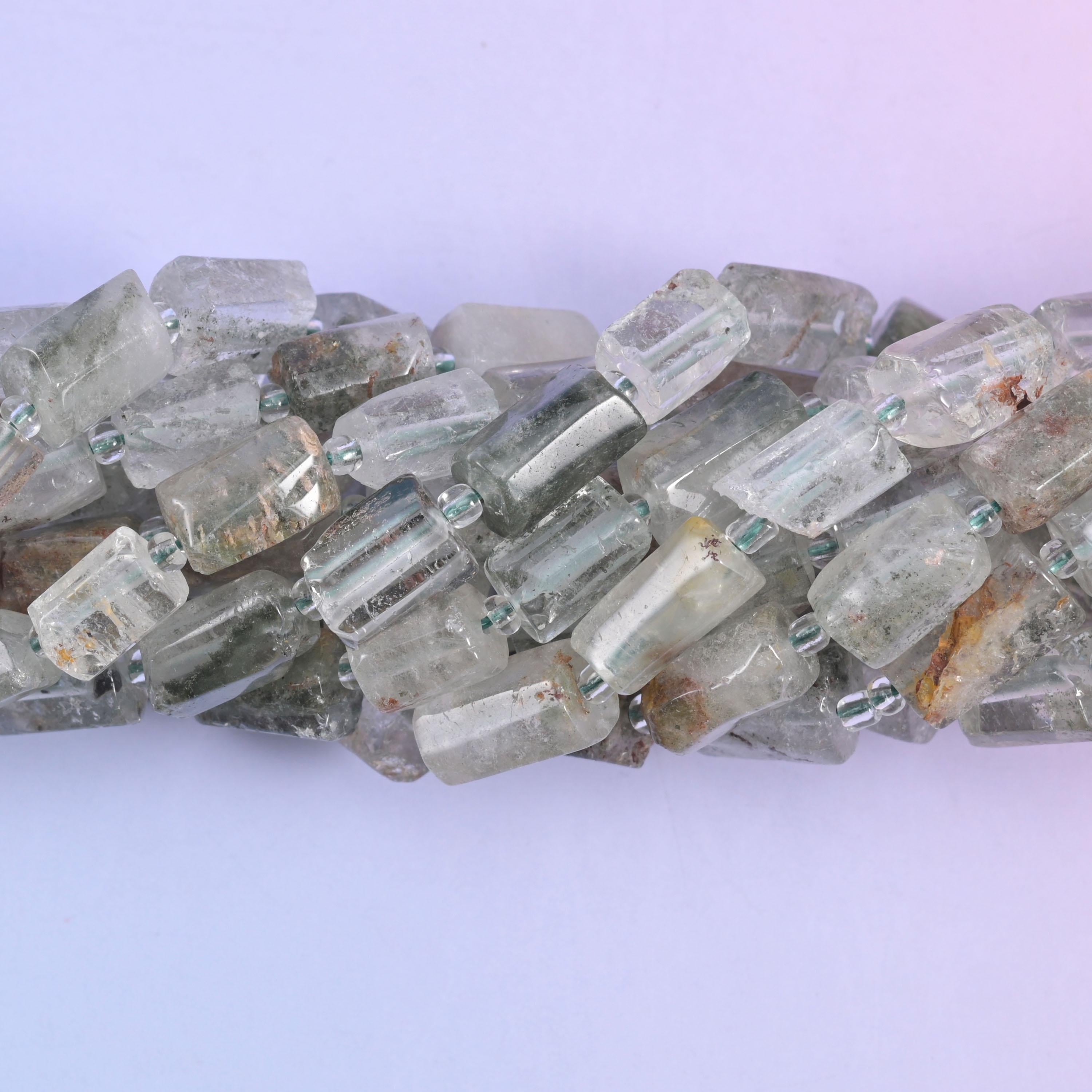 Green Phantom Quartz Faceted Tube Beads Size 12x8mm Jewelry Making 15.5 Inch Strand