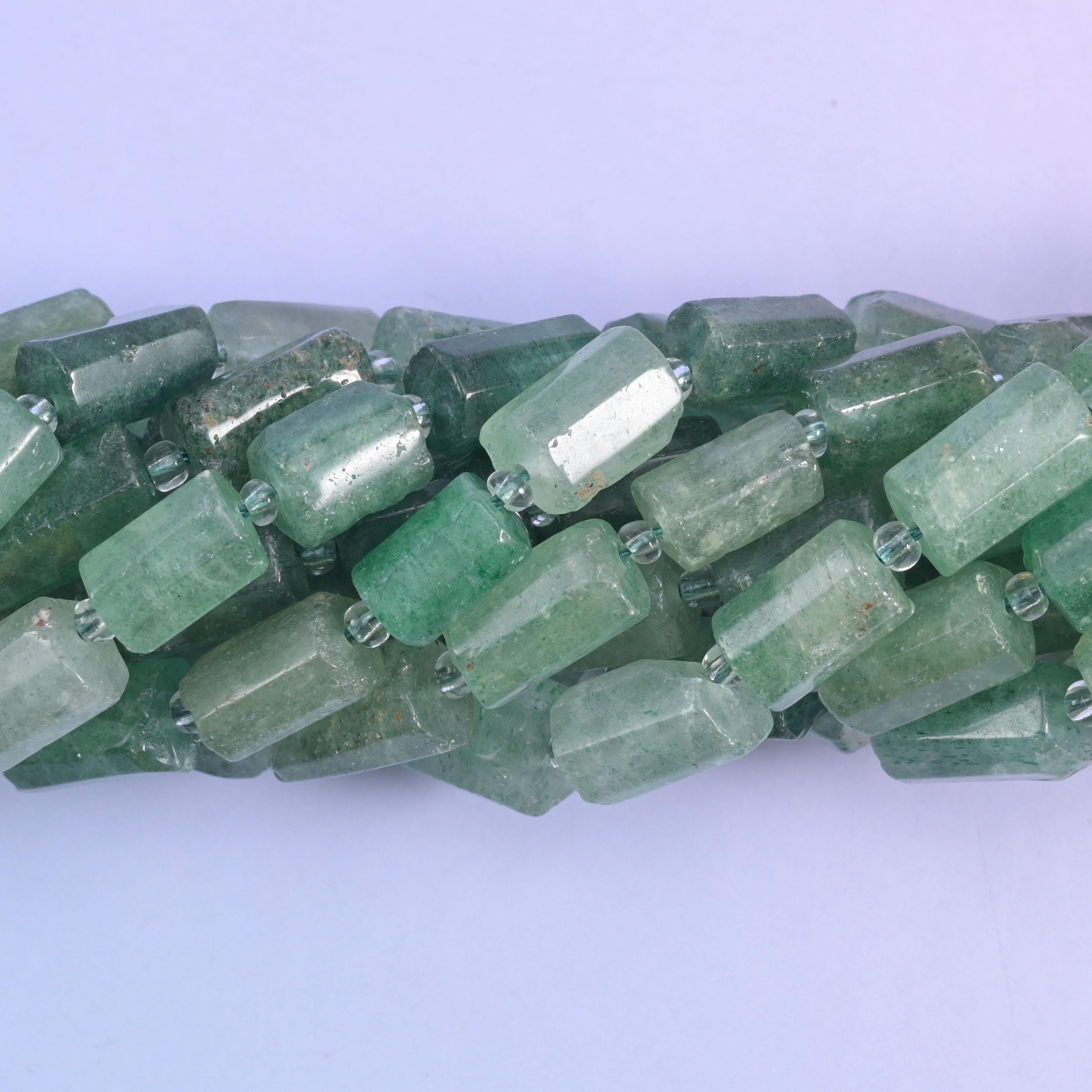 Green Strawberry Quartz Faceted Tube Beads Size 12x8mm Jewelry Making 15.5 Inch Strand