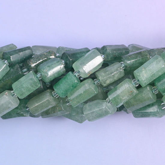 Green Strawberry Quartz Faceted Tube Beads Size 12x8mm Jewelry Making 15.5 Inch Strand