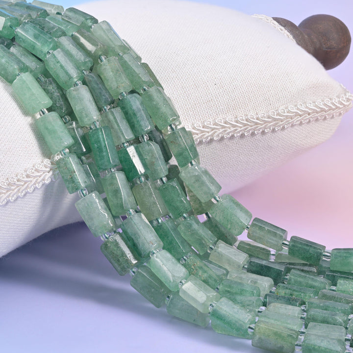 Green Strawberry Quartz Faceted Tube Beads Size 12x8mm Jewelry Making 15.5 Inch Strand
