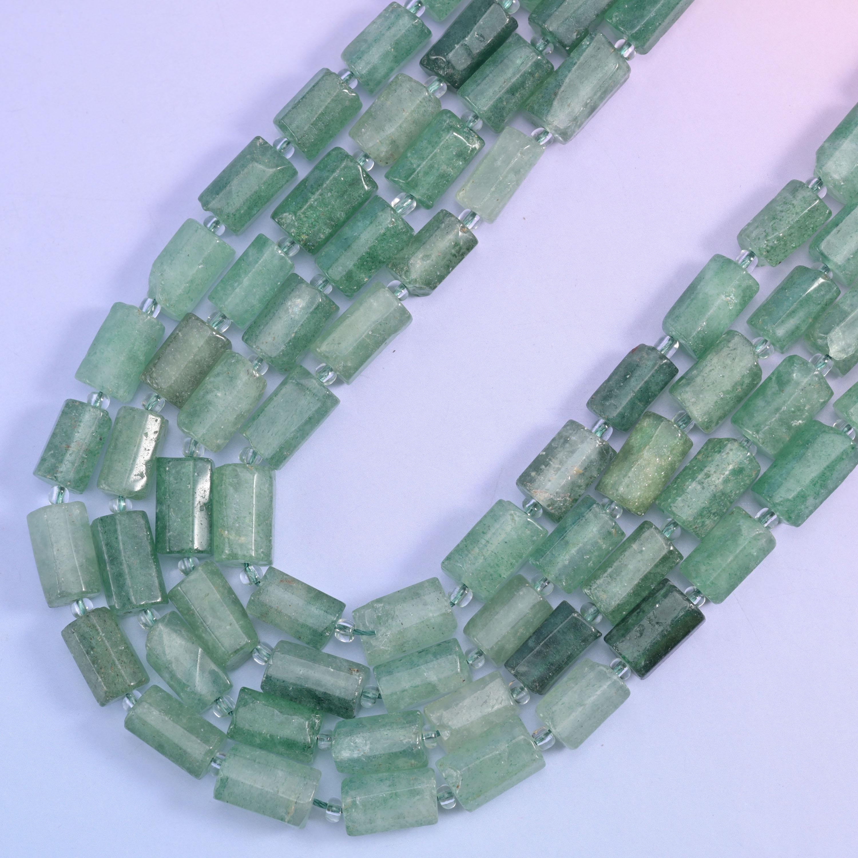 Green Strawberry Quartz Faceted Tube Beads Size 12x8mm Jewelry Making 15.5 Inch Strand