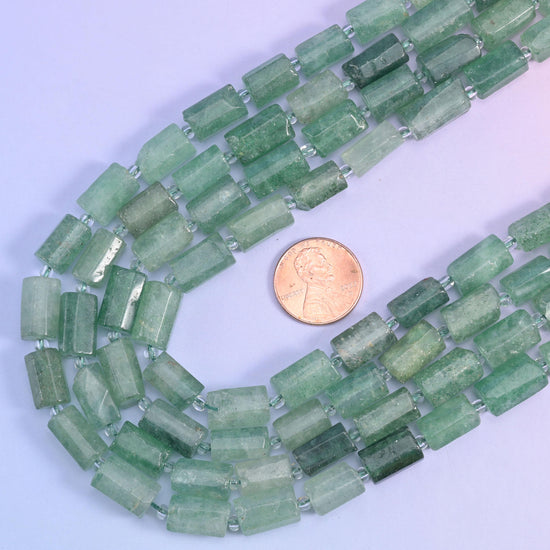 Green Strawberry Quartz Faceted Tube Beads Size 12x8mm Jewelry Making 15.5 Inch Strand