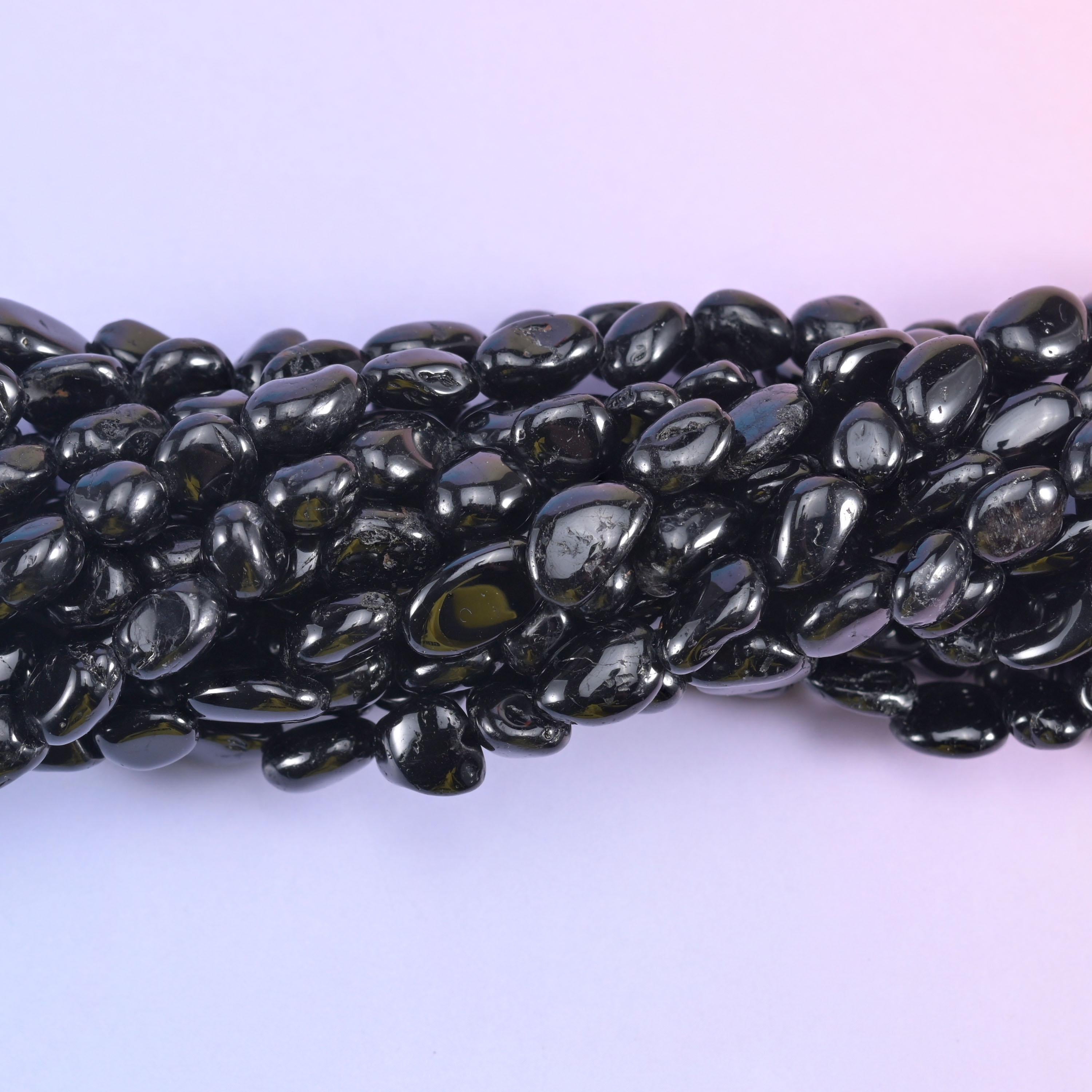 Black Tourmaline Pebble Nugget Beads 6-8mm Jewelry Making 15.5" Strand