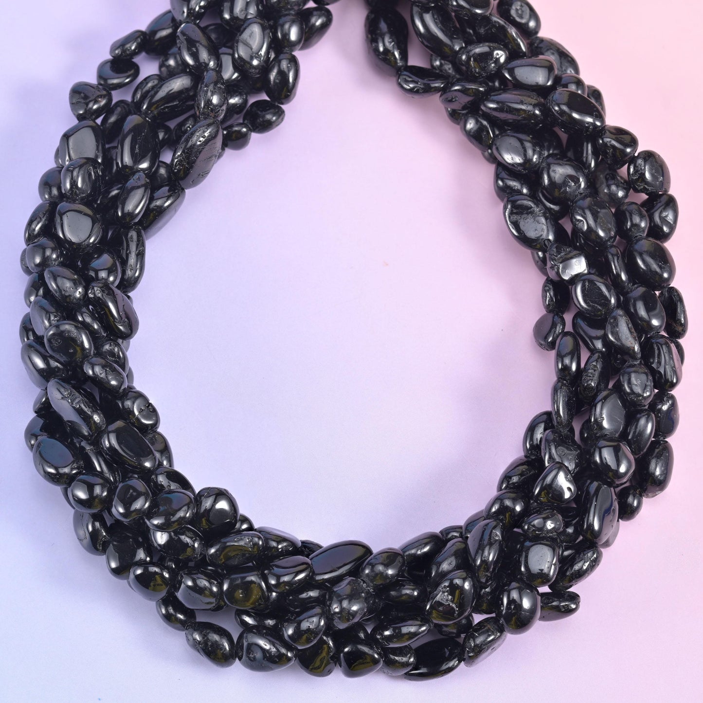 Black Tourmaline Pebble Nugget Beads 6-8mm Jewelry Making 15.5" Strand