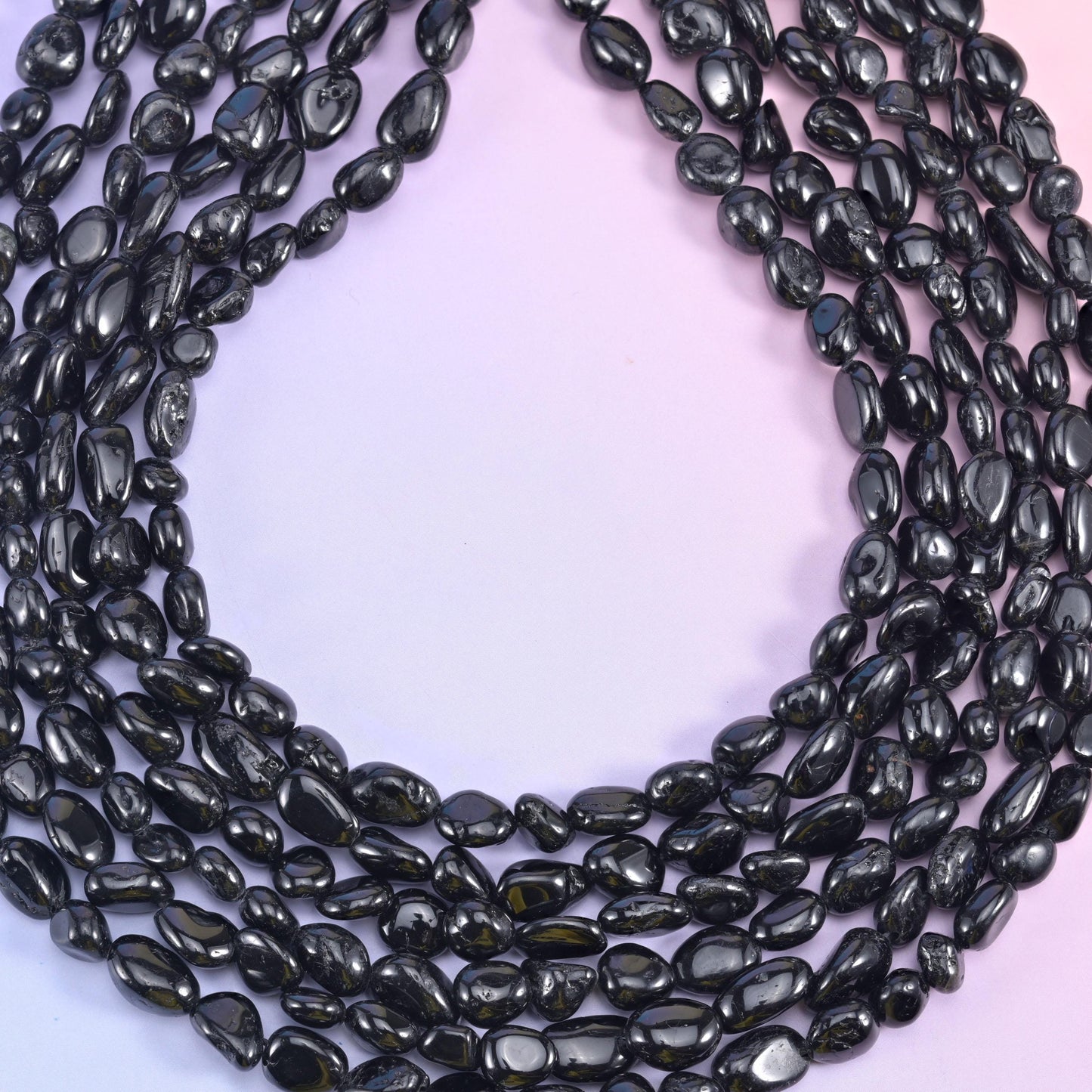 Black Tourmaline Pebble Nugget Beads 6-8mm Jewelry Making 15.5" Strand
