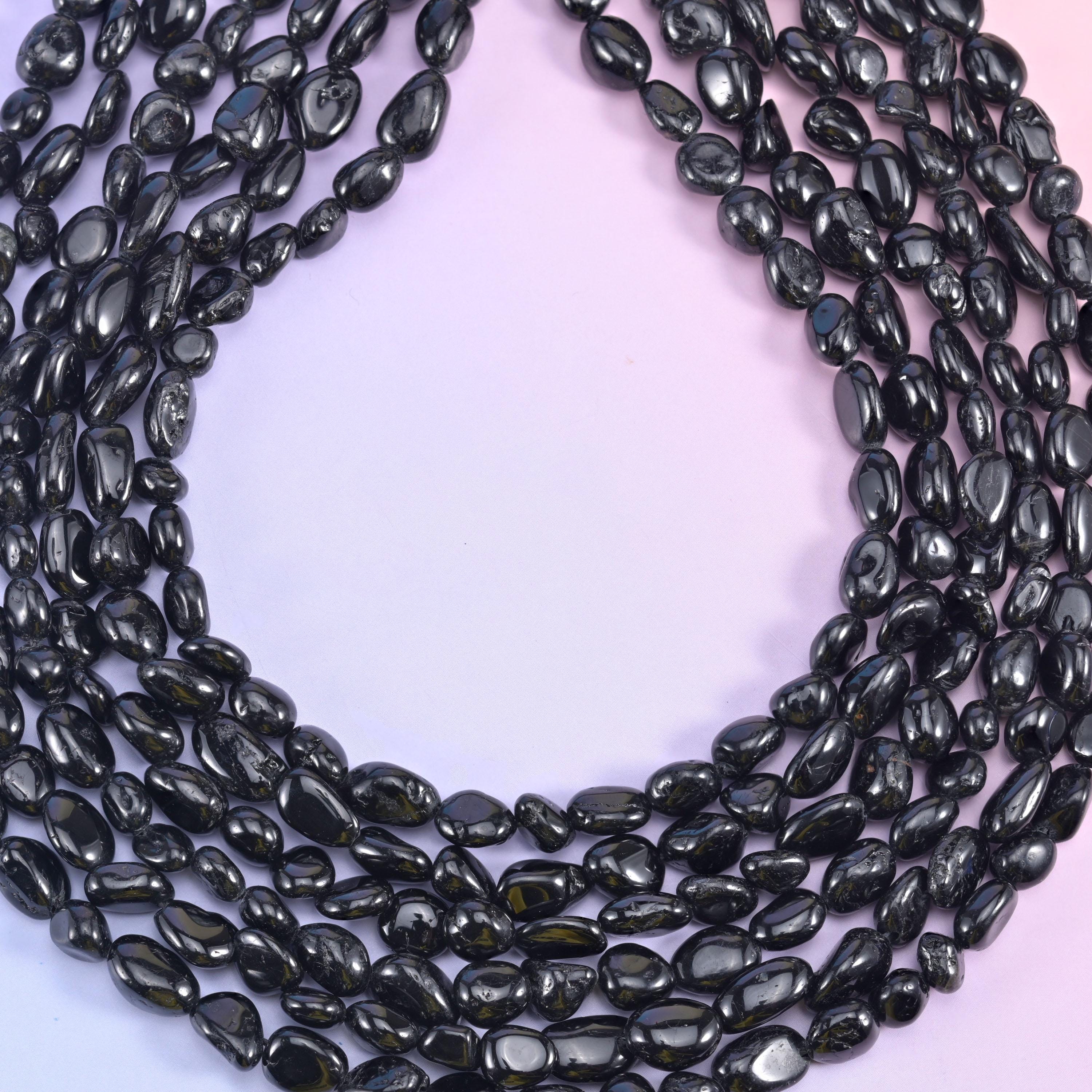 Black Tourmaline Pebble Nugget Beads 6-8mm Jewelry Making 15.5" Strand