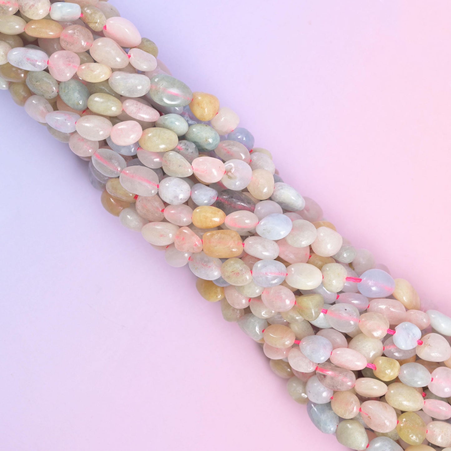 Colorful Morganite Pebble Nugget Beads 5-8mm Jewelry Making 15.5" Strand