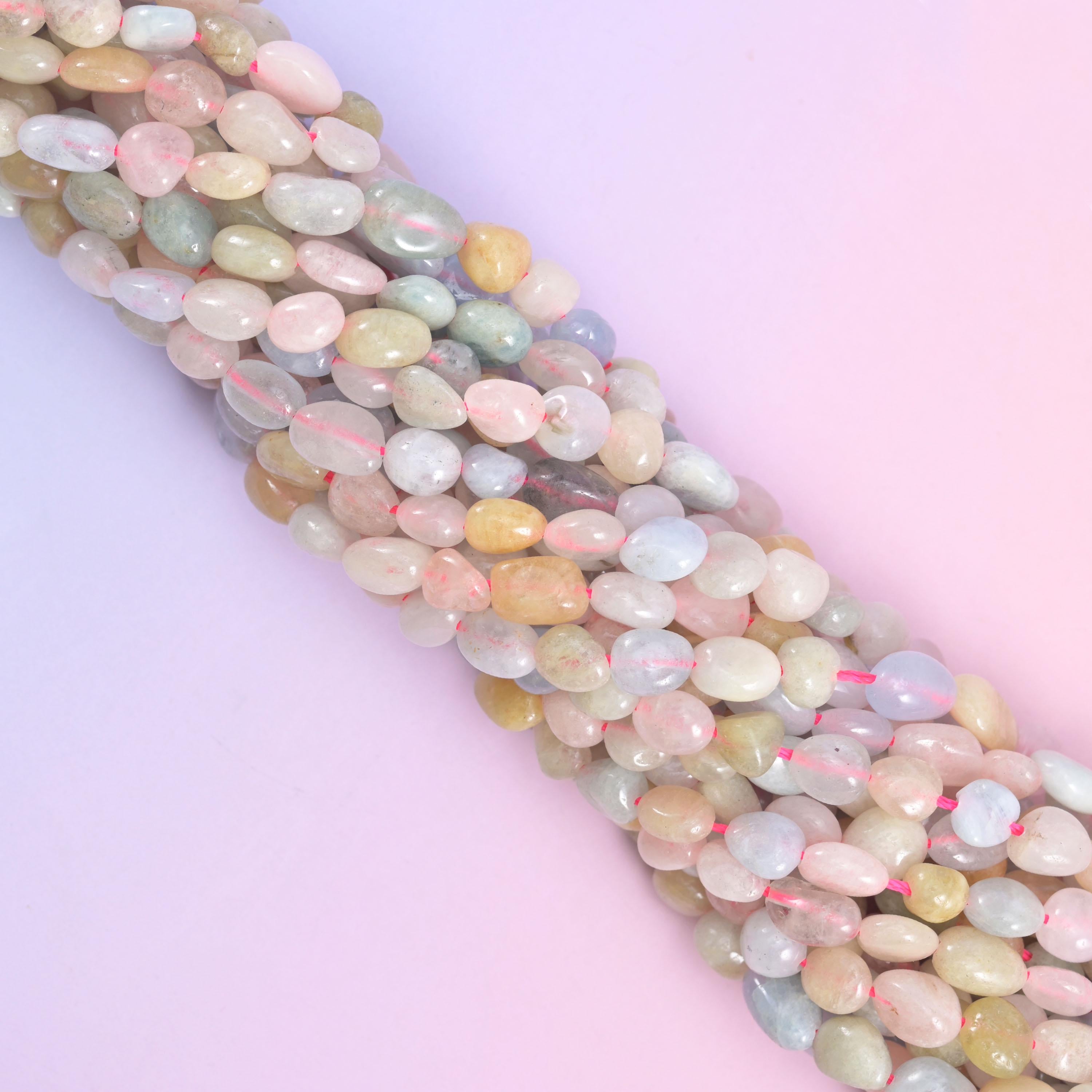 Colorful Morganite Pebble Nugget Beads 5-8mm Jewelry Making 15.5" Strand