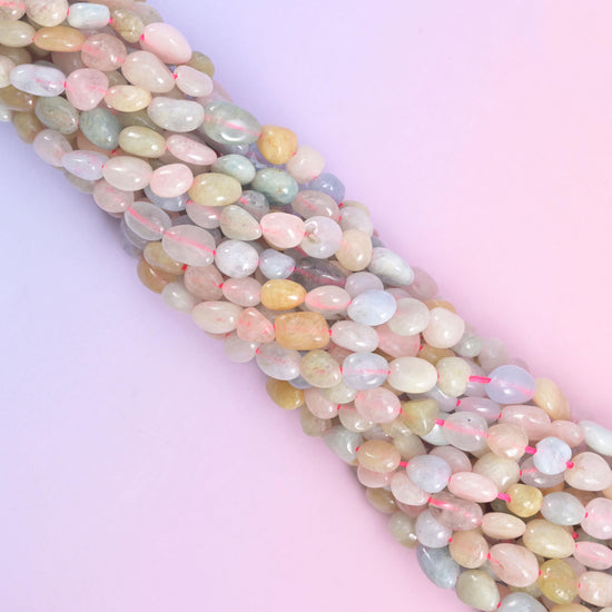 Colorful Morganite Pebble Nugget Beads 5-8mm Jewelry Making 15.5" Strand