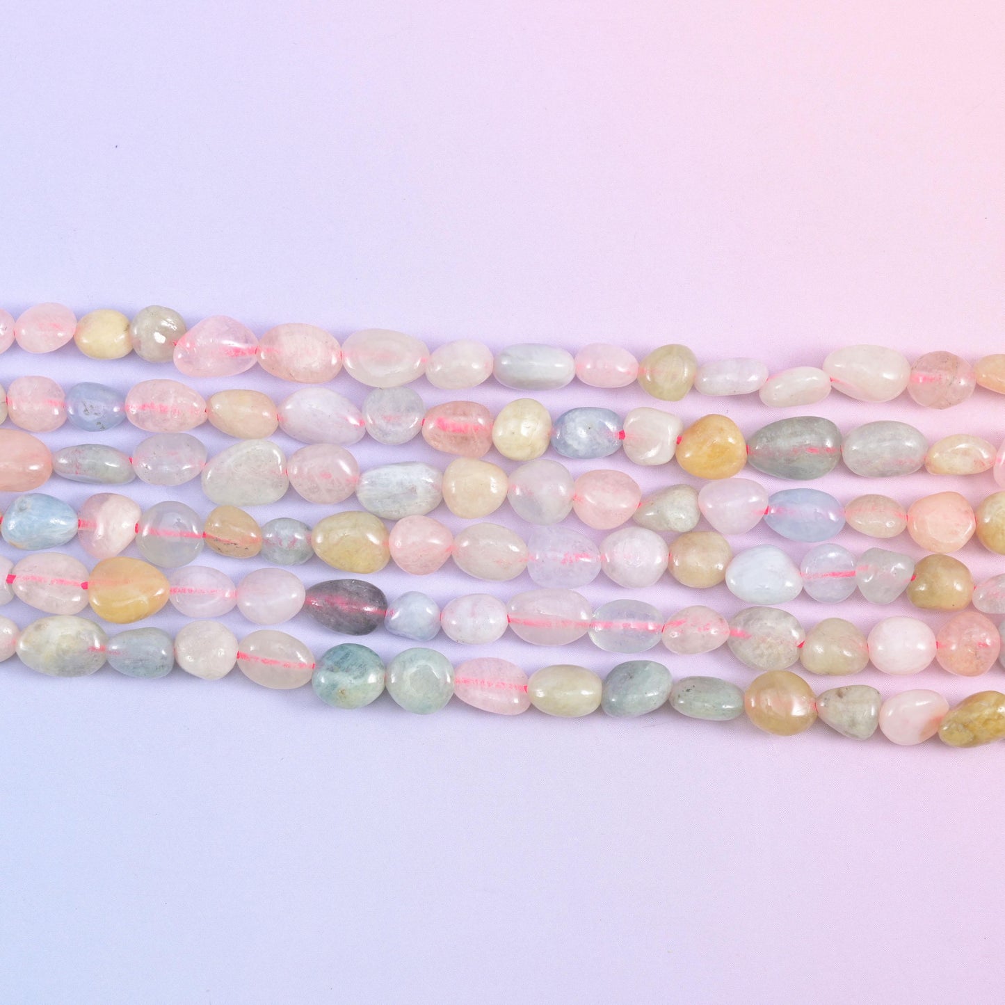 Colorful Morganite Pebble Nugget Beads 5-8mm Jewelry Making 15.5" Strand