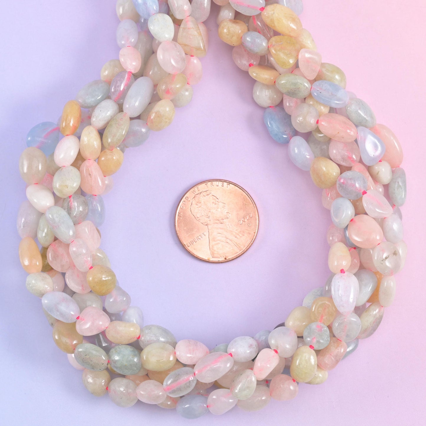 Colorful Morganite Pebble Nugget Beads 5-8mm Jewelry Making 15.5" Strand