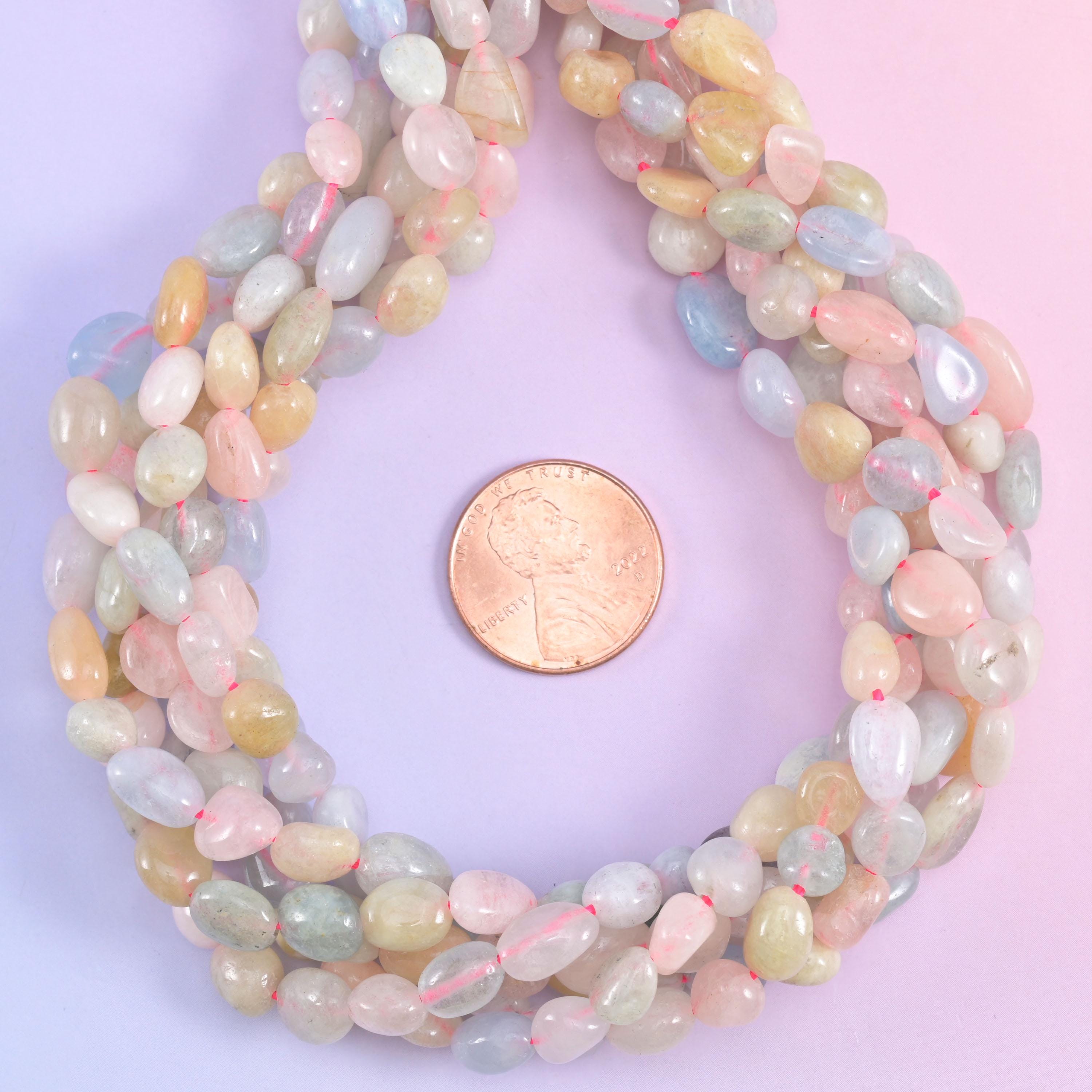 Colorful Morganite Pebble Nugget Beads 5-8mm Jewelry Making 15.5" Strand