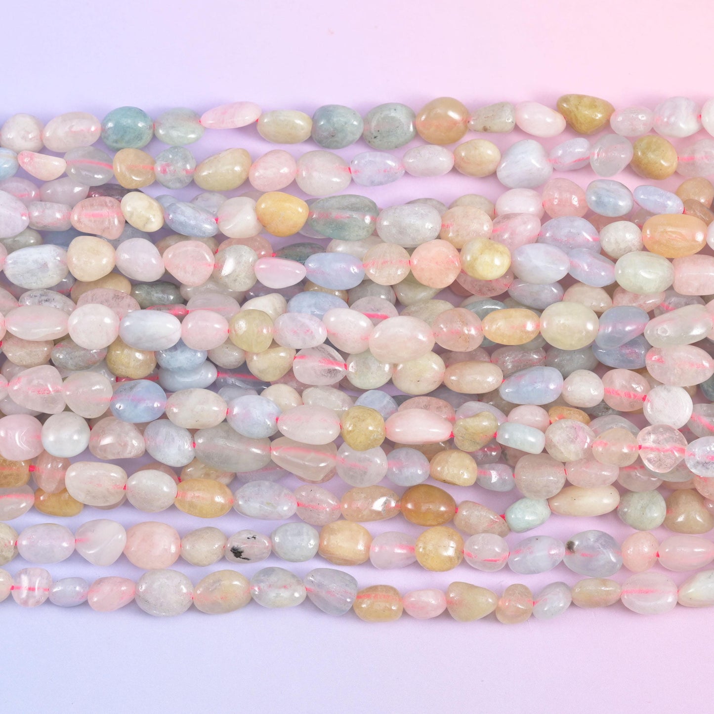 Colorful Morganite Pebble Nugget Beads 5-8mm Jewelry Making 15.5" Strand
