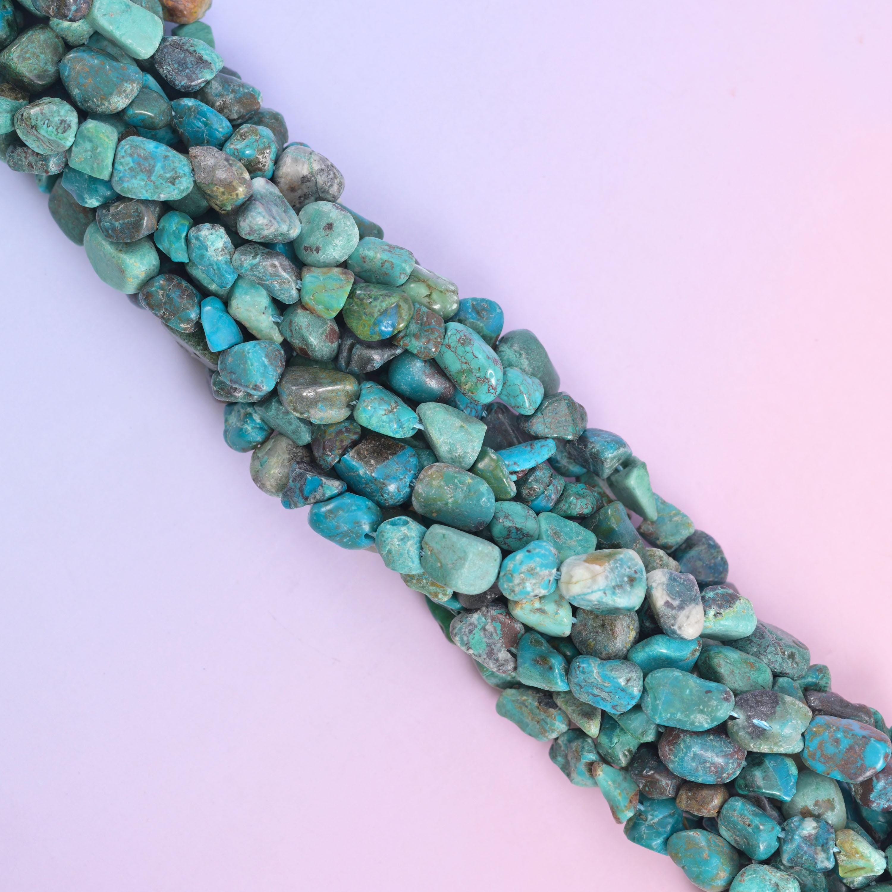 Blue Turquoise Irregular Pebble Nugget Beads 6-8mm Jewelry Making 15.5" Strand