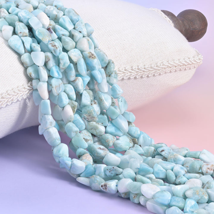 Blue Larimar Irregular Pebble Nugget Beads 6-8mm Jewelry Making 15.5" Strand