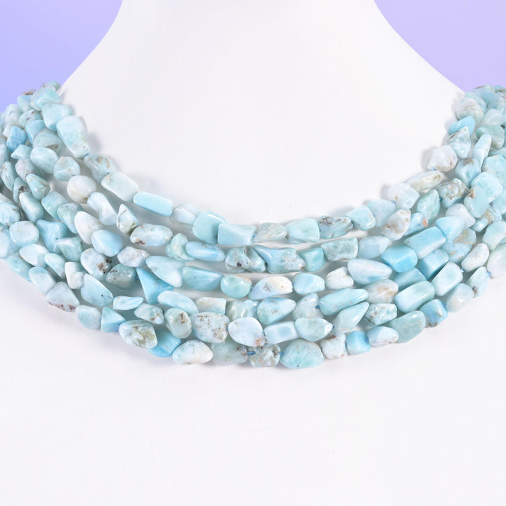 Blue Larimar Irregular Pebble Nugget Beads 6-8mm Jewelry Making 15.5" Strand