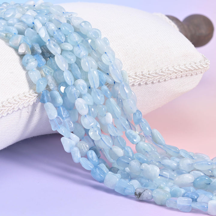 Blue Aquamarine Irregular Pebble Nugget Beads 6-8mm Jewelry Making 15.5" Strand
