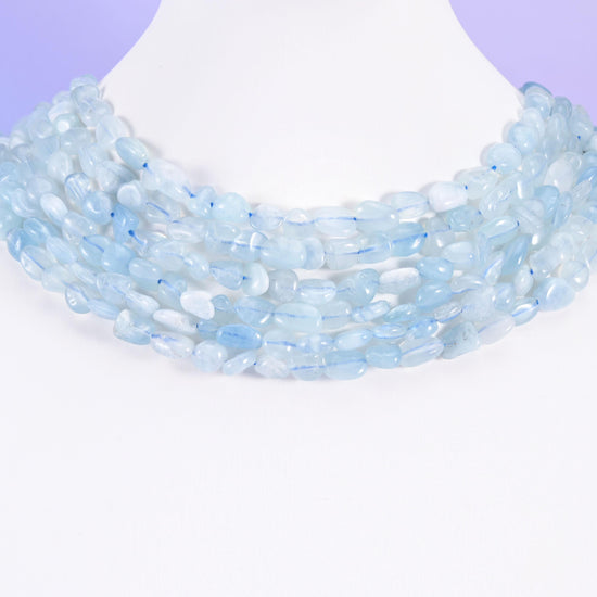Blue Aquamarine Irregular Pebble Nugget Beads 6-8mm Jewelry Making 15.5" Strand