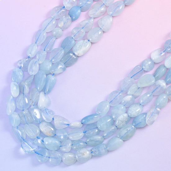 Blue Aquamarine Irregular Pebble Nugget Beads 6-8mm Jewelry Making 15.5" Strand