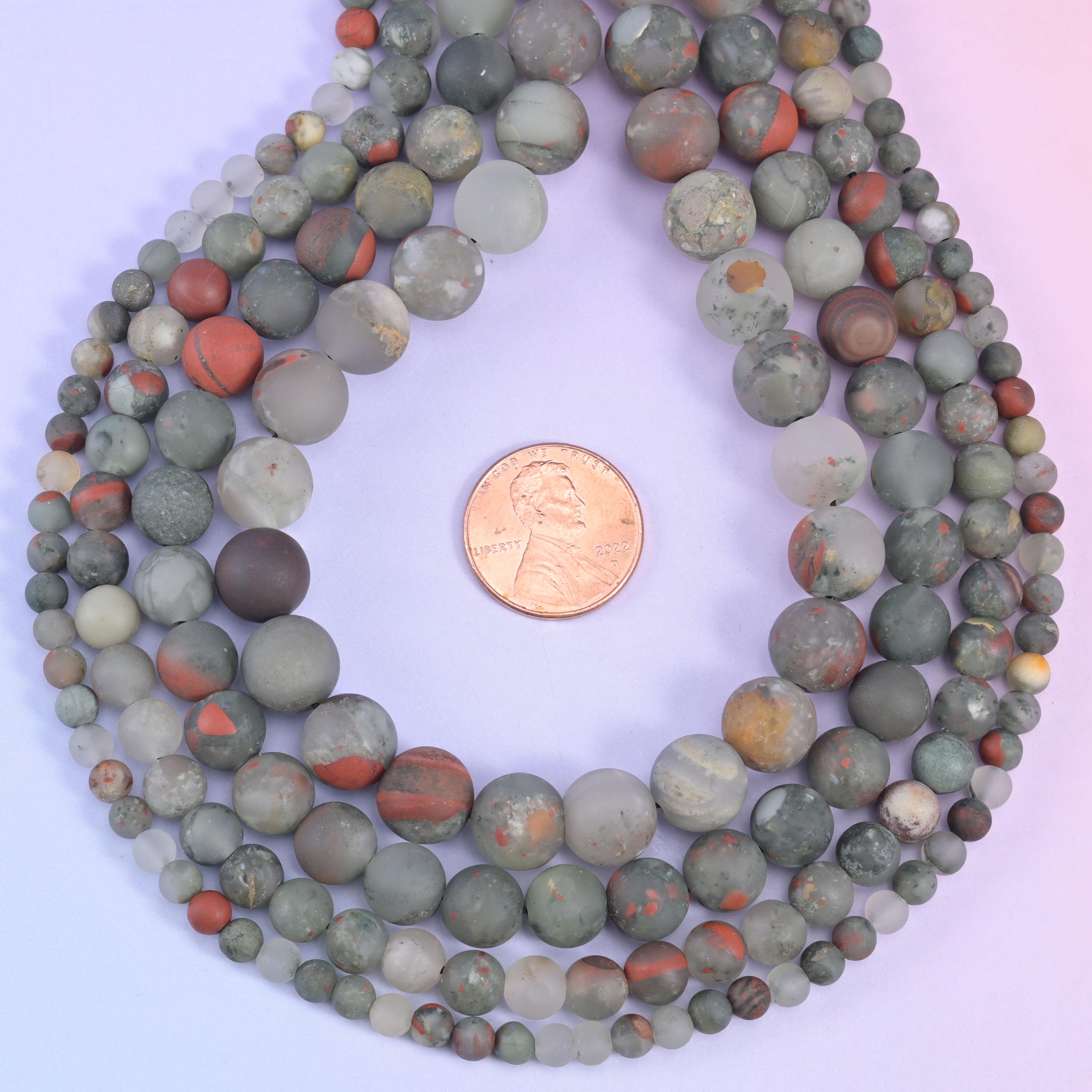 African Bloodstone Matte Round Beads 4mm 6mm 8mm 10mm Jewelry Making 15 Inch Strand
