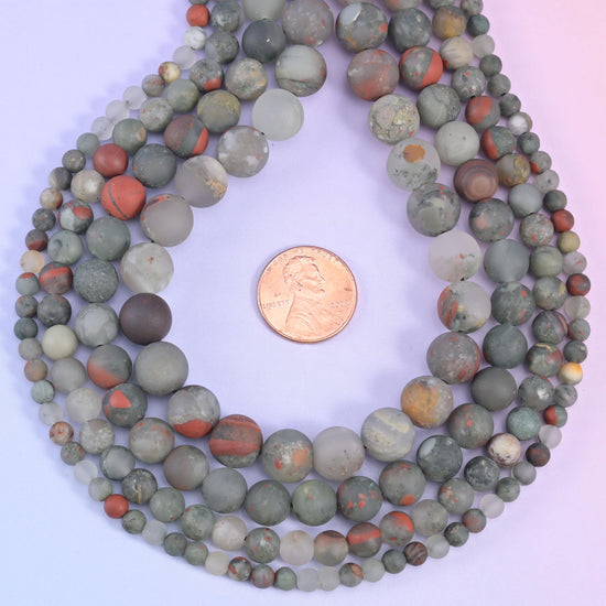 African Bloodstone Matte Round Beads 4mm 6mm 8mm 10mm Jewelry Making 15 Inch Strand