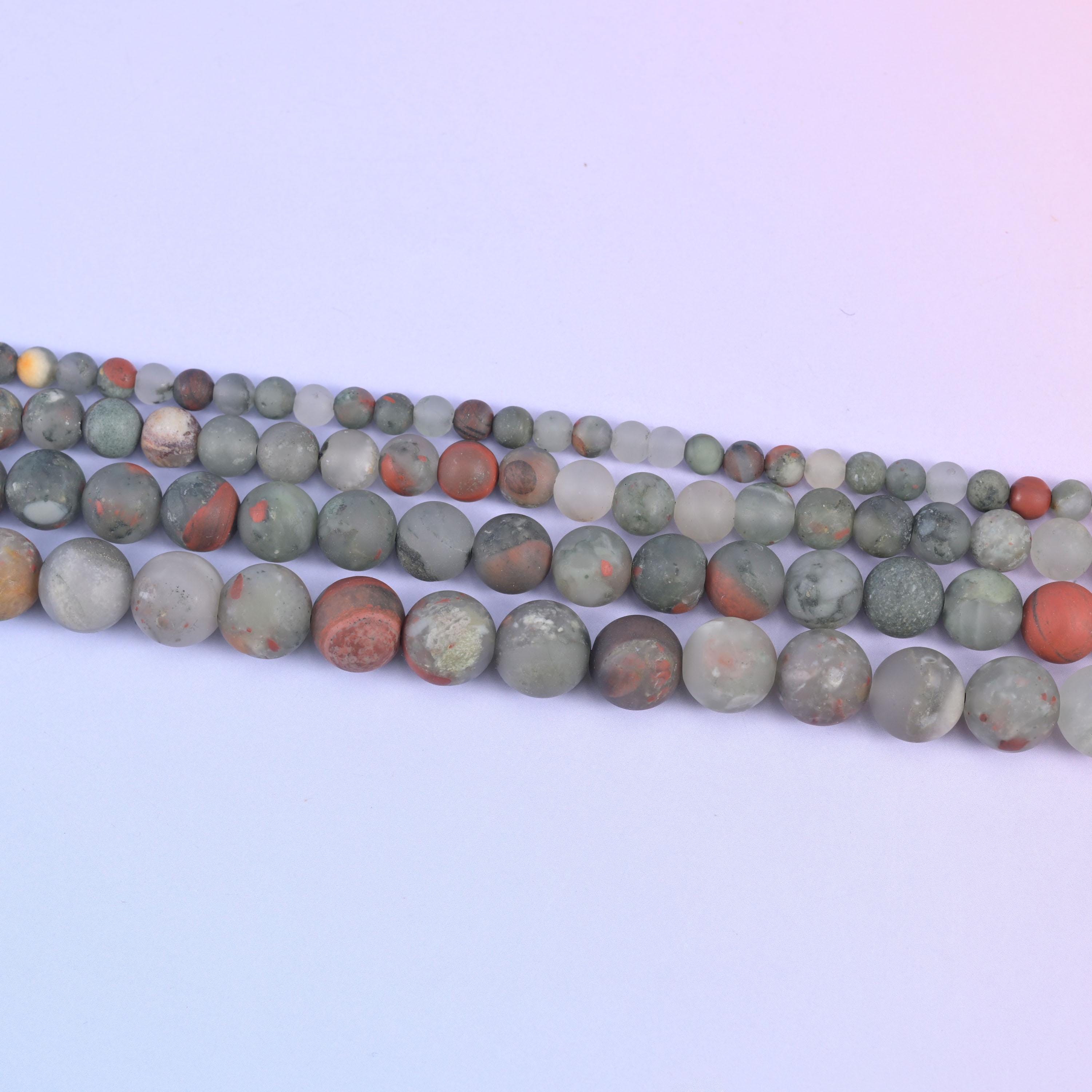 African Bloodstone Matte Round Beads 4mm 6mm 8mm 10mm Jewelry Making 15 Inch Strand