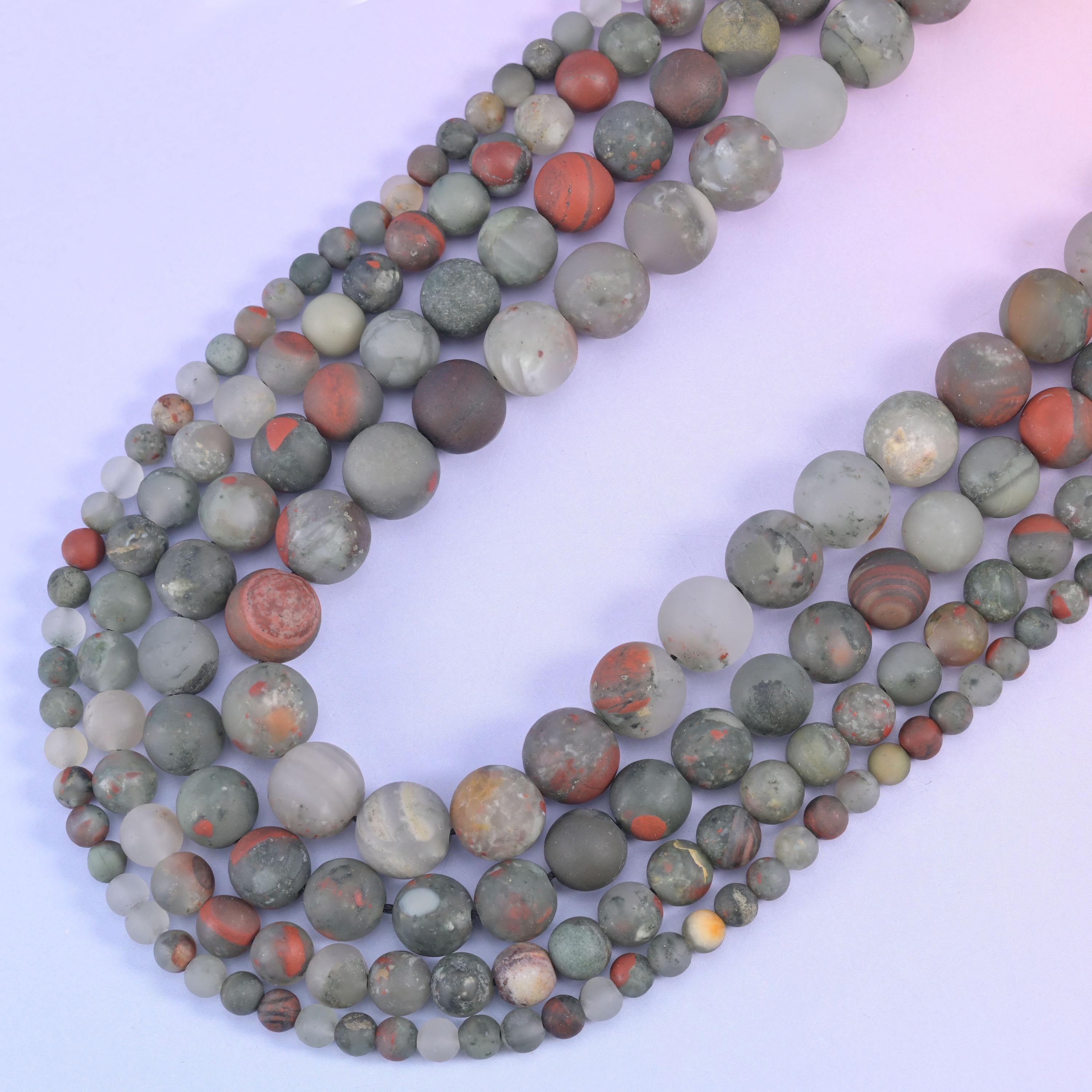 African Bloodstone Matte Round Beads 4mm 6mm 8mm 10mm Jewelry Making 15 Inch Strand