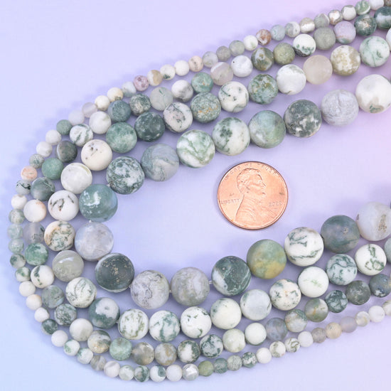 Green Tree Agate Matte Round Beads 4mm 6mm 8mm 10mm Jewelry Making 15 Inch Strand