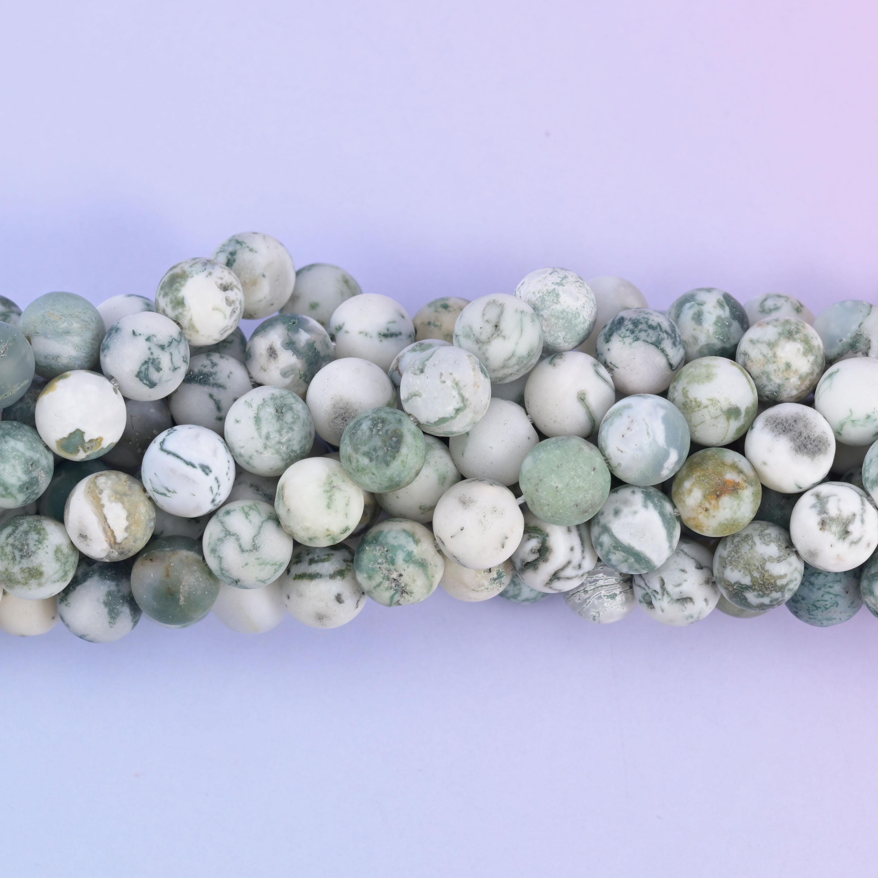 Green Tree Agate Matte Round Beads 4mm 6mm 8mm 10mm Jewelry Making 15 Inch Strand