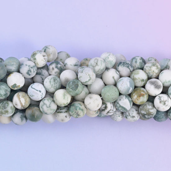 Green Tree Agate Matte Round Beads 4mm 6mm 8mm 10mm Jewelry Making 15 Inch Strand
