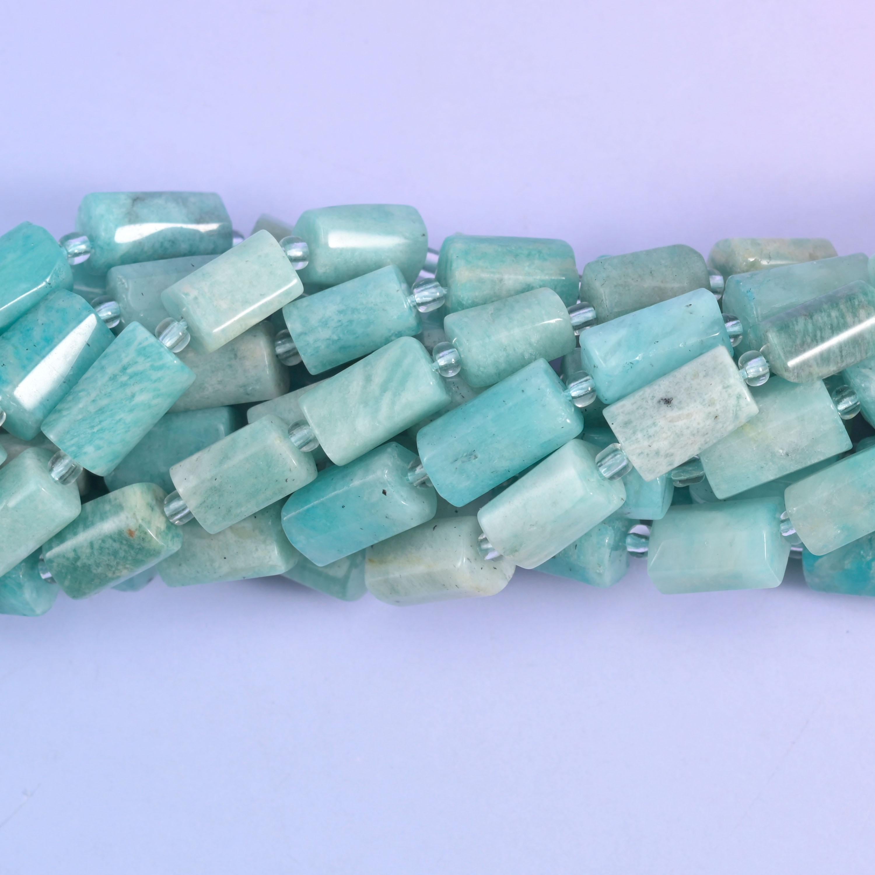 Blue Amazonite Faceted Tube Beads Size 12x8mm Jewelry Making 15.5 Inch Strand