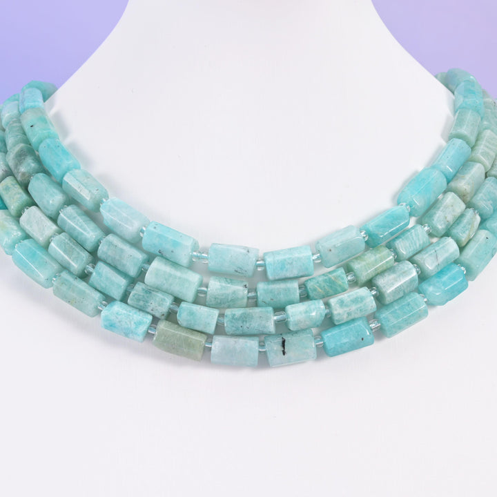 Blue Amazonite Faceted Tube Beads Size 12x8mm Jewelry Making 15.5 Inch Strand