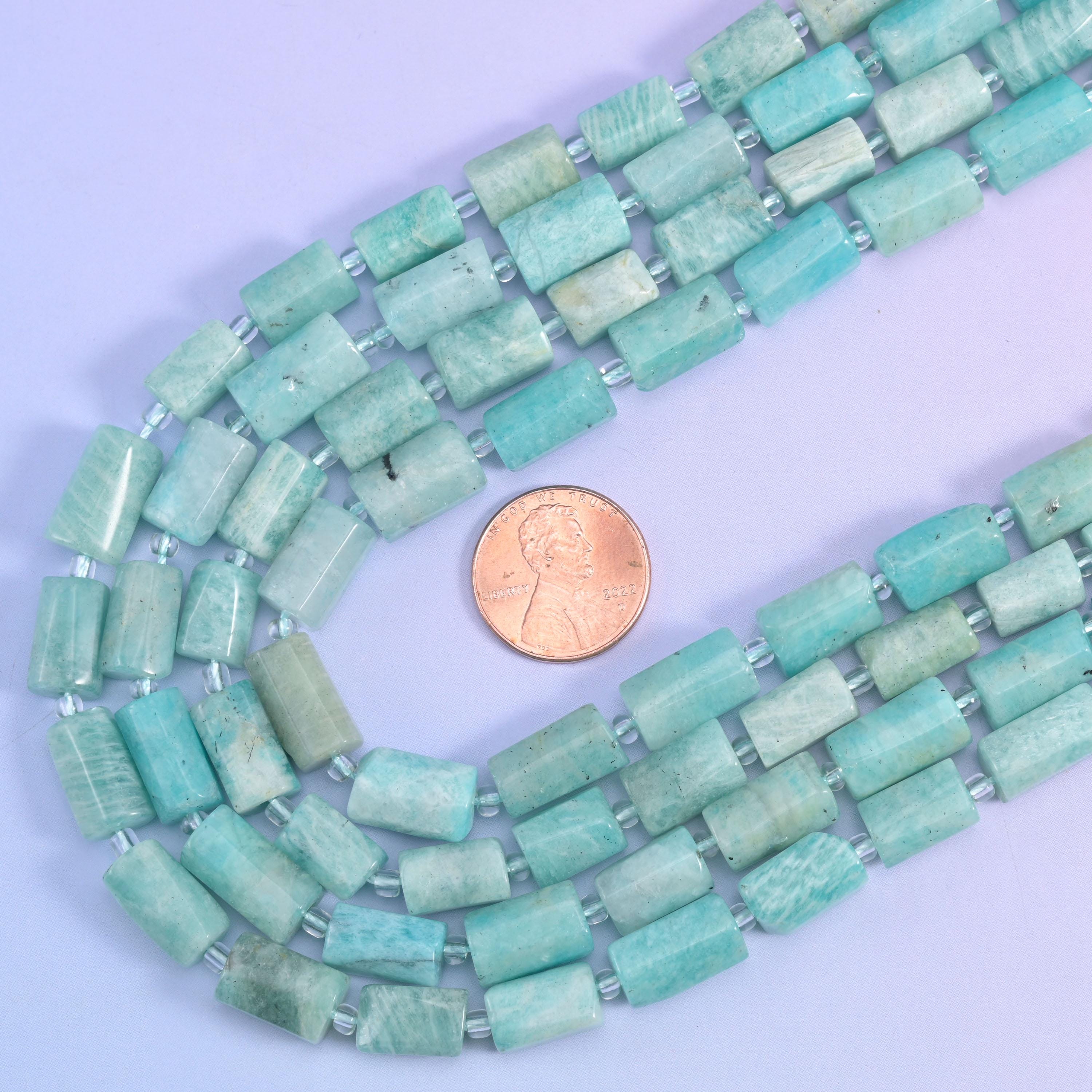 Blue Amazonite Faceted Tube Beads Size 12x8mm Jewelry Making 15.5 Inch Strand