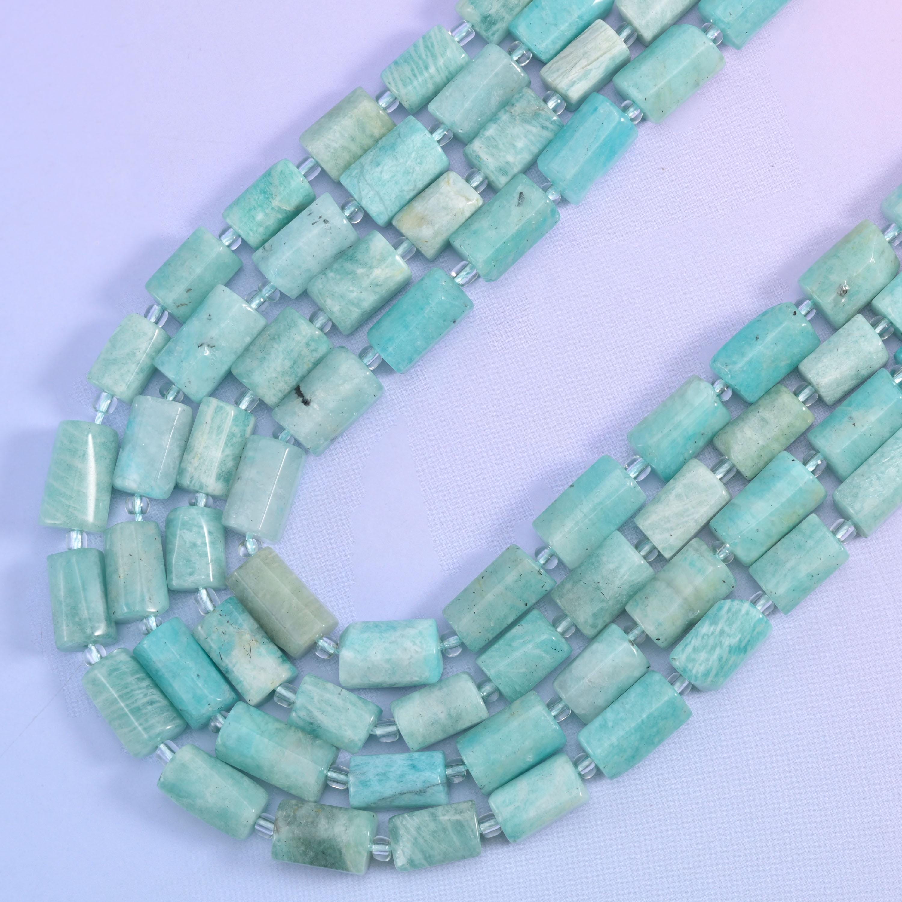 Blue Amazonite Faceted Tube Beads Size 12x8mm Jewelry Making 15.5 Inch Strand