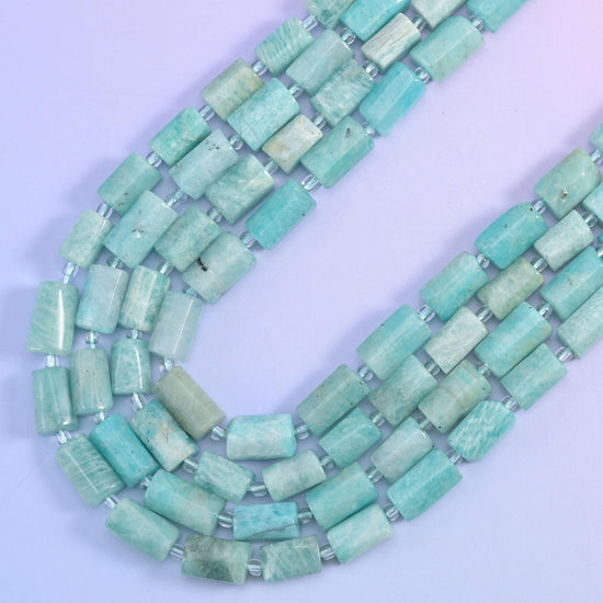 Blue Amazonite Faceted Tube Beads Size 12x8mm Jewelry Making 15.5 Inch Strand
