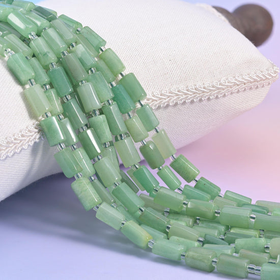 Green Aventurine Faceted Tube Beads Size 12x8mm Jewelry Making 15.5 Inch Strand