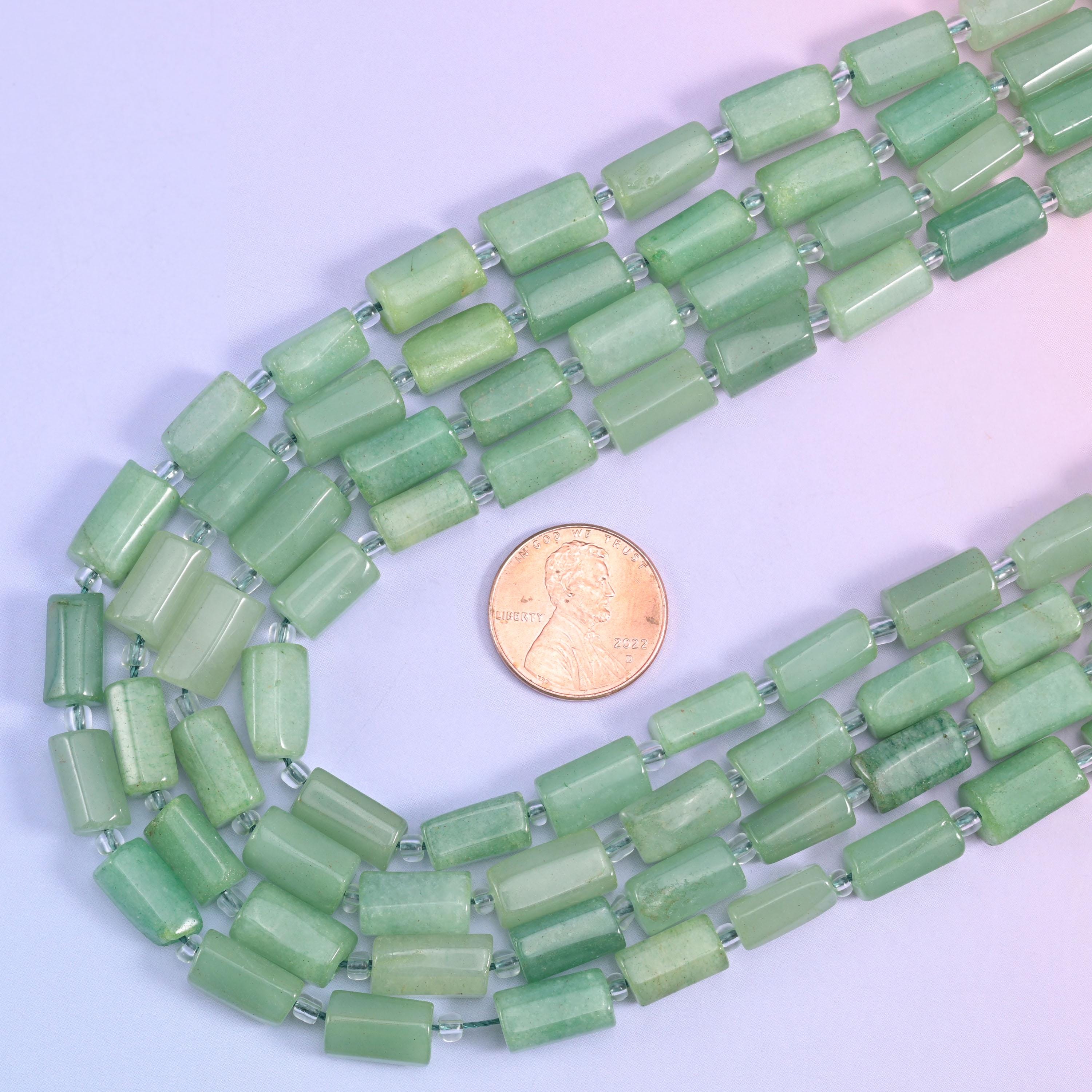 Green Aventurine Faceted Tube Beads Size 12x8mm Jewelry Making 15.5 Inch Strand