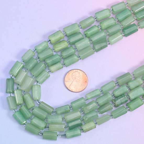Green Aventurine Faceted Tube Beads Size 12x8mm Jewelry Making 15.5 Inch Strand
